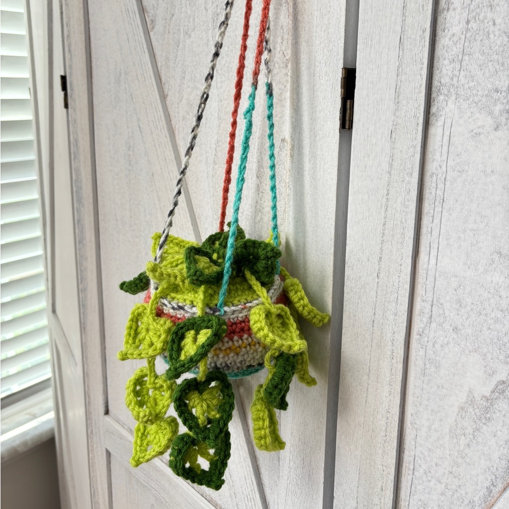 Crochet Hanging Artificial Plant Green Multicolor Monstera Boho Home Decor - Picture 6 of 11